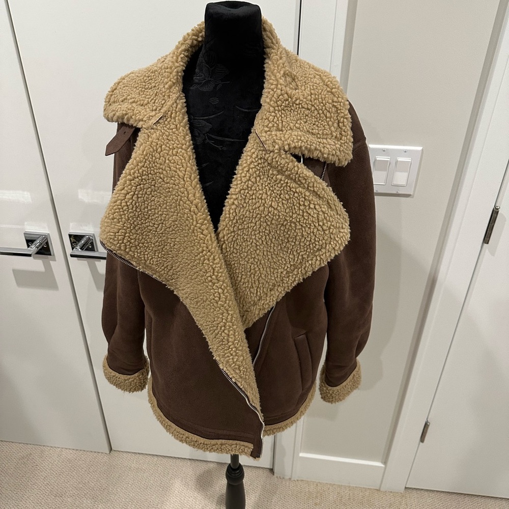 PrettyLittleThing Oversized Suede-Look Teddy Jacket in Brown | Size 4